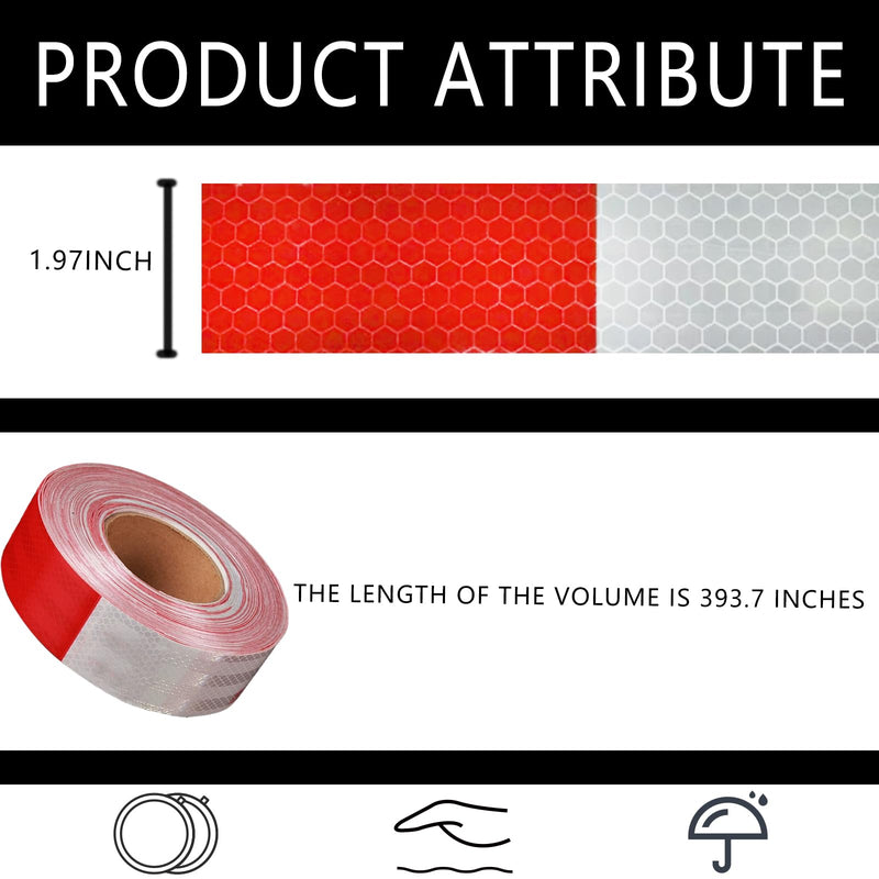 Dot-C2 Reflective Tape ,2inx393.7in .Reflective Tape .Reflective Tape For Trailers .Reflective Trailer Tape Outdoor Safety Caution Reflector Conspuicy For Trailers, Vehicles, Boats.(Red&White)