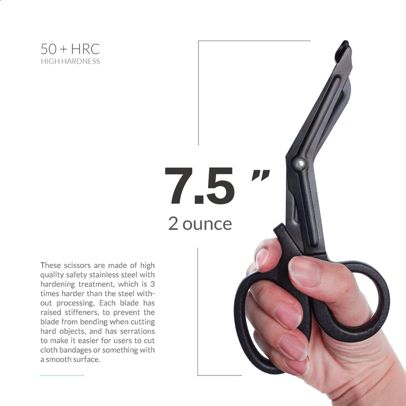 [Australia - AusPower] - Trauma Shears 4-Pack 7.5 inch, Bandage Scissors Set, EMT & Medical Scissor, First Aid Scissors, Large Nurse Scissors, Fluoride-Coated with Non-Stick Blades by LI JIU® (4 Pack Black Fluoride-Coated) 4 Pack Black Fluoride-Coated 