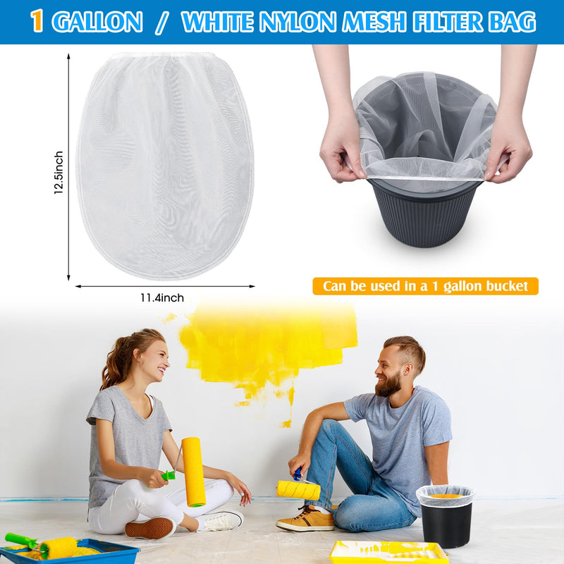 Boao 120 Pieces Paint Filter Strainer Bags White Fine Mesh Paint Strainer Bags Elastic Top Disposable Bucket Filter for Painting, Gardening, Plant Protection (1 Gallon) 1 Gallon