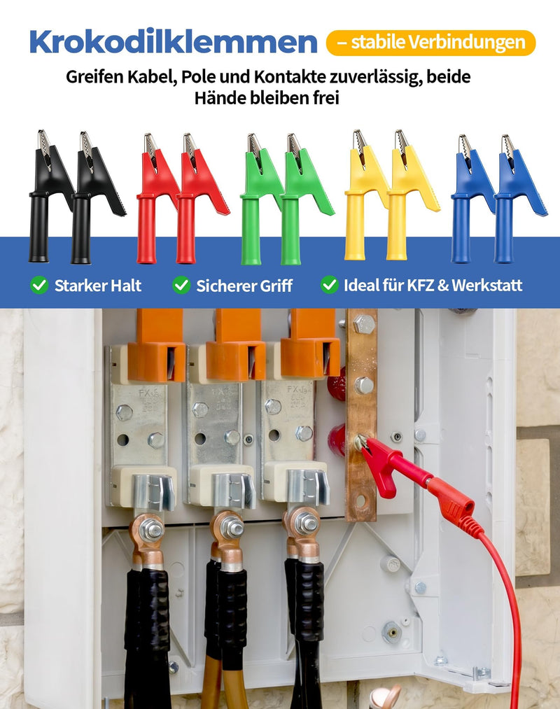 Multimeter Test Leads Banana Plugs Alligator Clips Set 5 Colors 105cm | Test Leads Banana Plugs + 10 Clips Silicone Cable Test Cables for Multimeters, Automotive Electrical Appliances, Laboratory & Testing, Multicolor