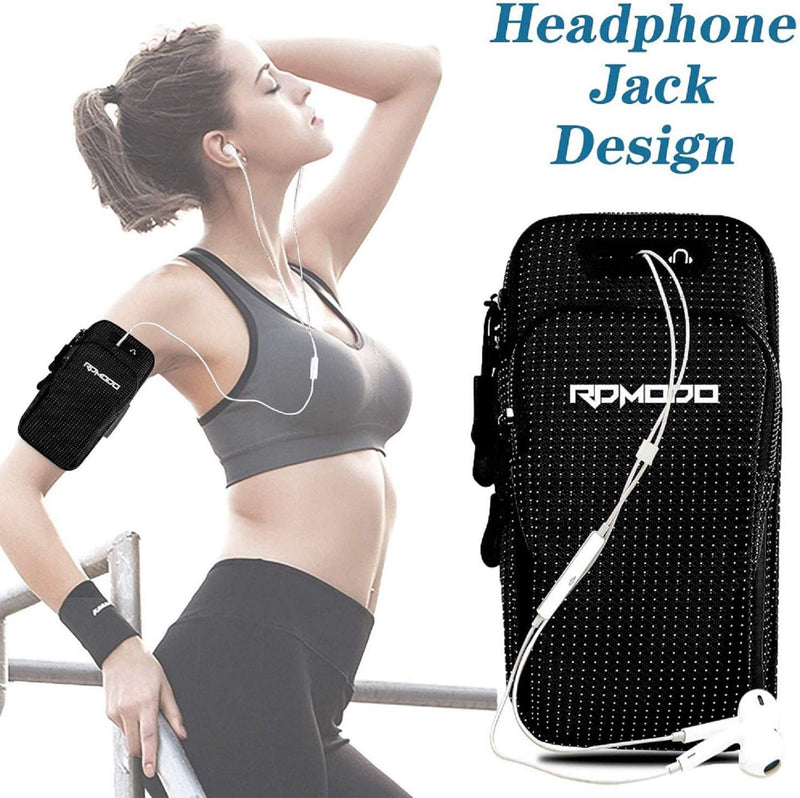 [Australia - AusPower] - Running Armband Phone Holder, Water Resistant Arm Bands for iPhone Samsung LG Card Keys, 2 Pockets Plus Size Elastic Band Phone Pouch for Running Exercise Gym Walking Women Men Under 7.5 Inch 7.5 inches Black 