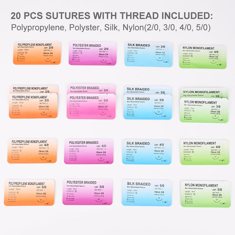 [Australia - AusPower] - Suture Practice Kit for Medical Students, Complete Training Kit (30 Pieces) Include Durable Silicone Suturing Pad with Pre-Cut Wounds, Tools Kit, and Suture with Threads (Educational Use Only) 