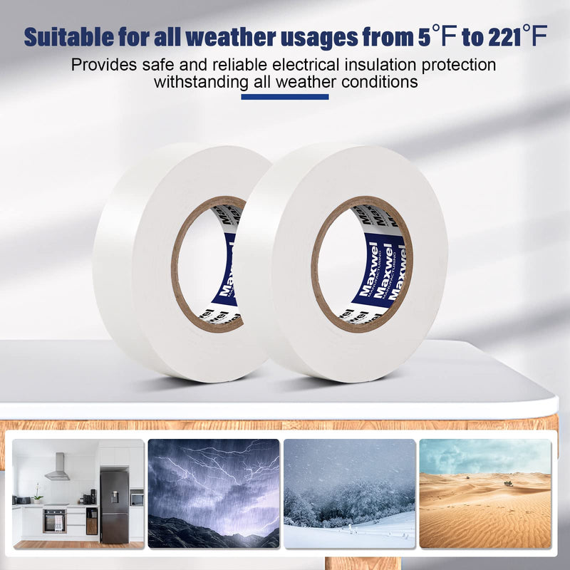 [Australia - AusPower] - White Electrical Tape Vinyl - 3/4 Inch 65 Feet Professional Insulating PVC Electric Tape Flame Retardant Waterproof For All Weather Under 600V Home Outdoor Indoor Wire Insulation Use 2 Rolls Packed White 