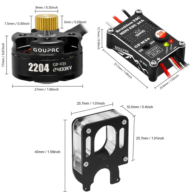 GOUPRC 2204 2400KV Brushless Outrunner Motor with Clean Mount & 30A Brushless ESC Combo Kit for SCX24 Axial 1/24 Remote Control Crawler Truck Car Motor+30A ESC+Clean Mount