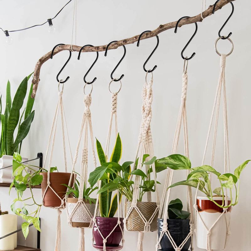 [Australia - AusPower] - DINGEE 6 Inch 24 Pack Large S Hooks for Hanging Plants,Vinyl Coated Heavy Duty S Hooks for Hanging Non Slip S Hanger Hooks Steel Metal with Rubber Stopper Closet Hooks,Clothes,Jeans,Pot Pan Garden 6 inch -24 Pack Black 
