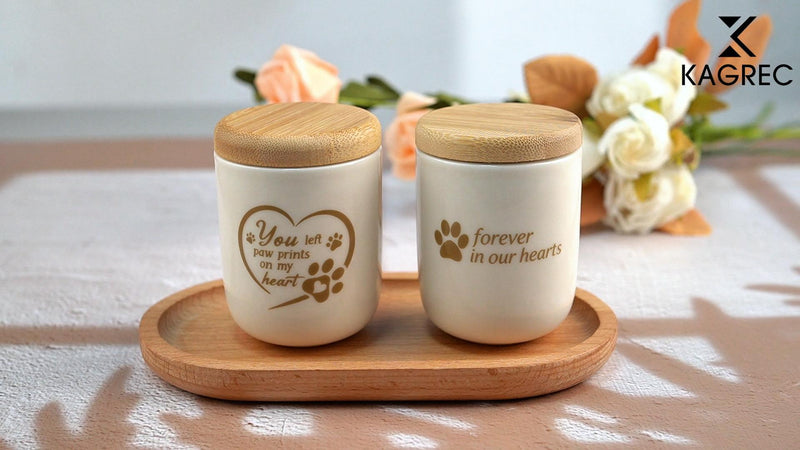 Ceramic Pet Urn for Cat Dog Ashes for Memorial Handmade Small Cat Dog Urn White Paw Print