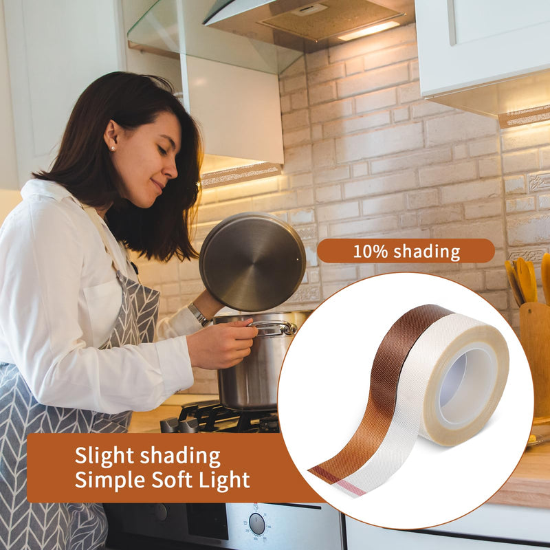 2 Roll Light Dimming Tape, Led Light Strip Tape 0.59 in x 32.8 ft Light Dimming Masking Cover Sticker Soften Lighting Blocking Sticker Fits LED Strips, Cabinet, Cove, TV Backlight (White, Coffee) 1 Brown & 1 White 2