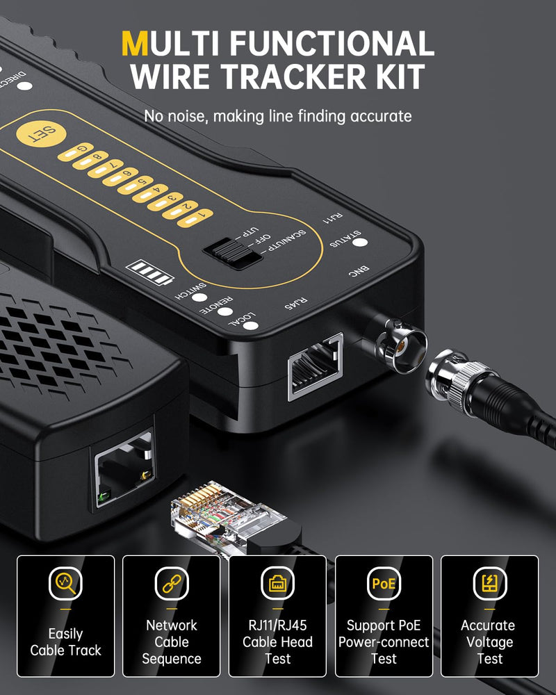 [Australia - AusPower] - Digital Cable Tracer Kit, Electop Anti-Interference Network Tester,RJ11 RJ45 UTP STP Ethernet Cable Tester, POE Tester Cable Toner for Telephone LAN Coax RVV Cable Elevator line 