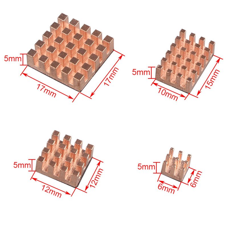 [Australia - AusPower] - ZDE Pack of 10 Pure Copper Heatsink Self-Adhesive Quiet Passive Cooling Heatsink Compatible with Raspberry Pi 5 4B CPU Heatsink Replacement 
