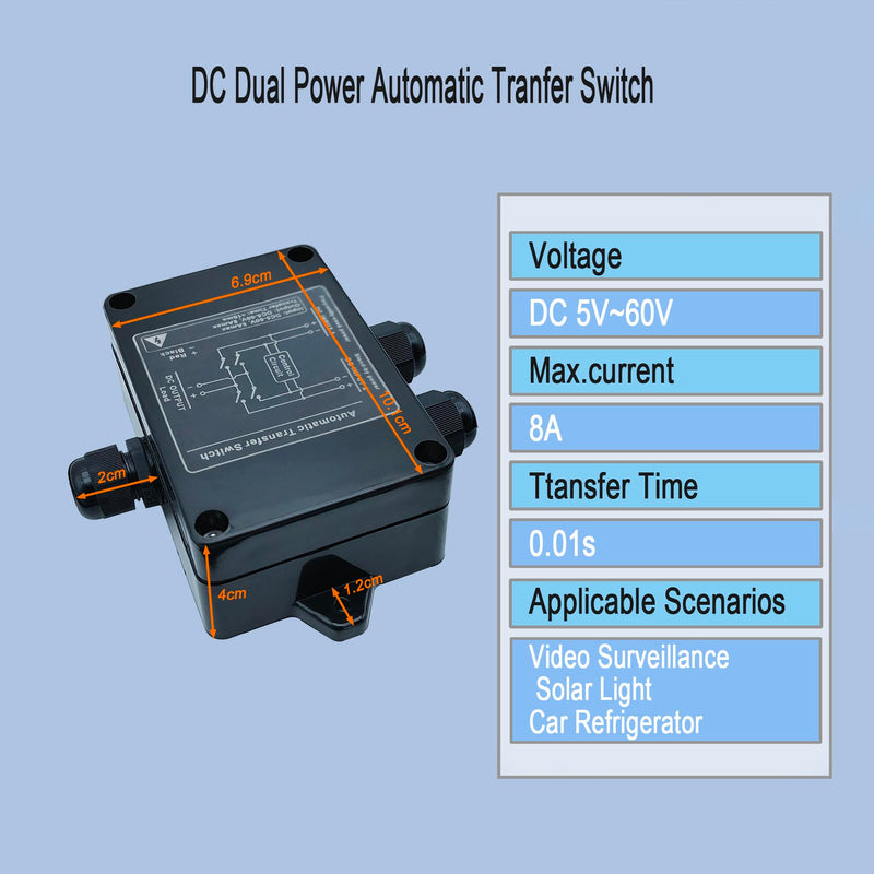 Automatic Transfer Switch DC 60V 5A ATS Auto Transfer Switch,Generator Transfer Switch for RV Camping,Surveillance System,Refrigerator.(DC Double Switching Dual power switch DC