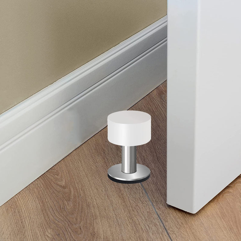 [Australia - AusPower] - Door Stoppers with Extra Stickers, Self-Adhesive Door Stop with White Rubber & Stainless Steel Body - Sound Dampening Door Bumpers for Home & Office, Door stoppers for Bottom of Door (Medium-2.56inch) 6.5cm/2.56inch--Recommend 