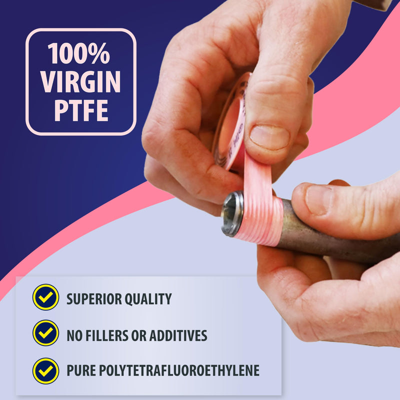 Gasoila Pink PTFE Thread Seal Tape – Professional-Grade High-Density Thread Tape for Water Lines – Leak-Proof Seal, Non-Toxic (1/2 Inch x 260 Inch Roll) 1/2 Inch x 260 Inch Roll