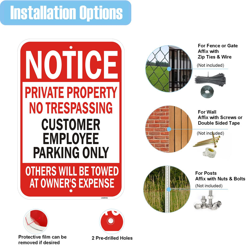 2 Pack Notice Private Property No Trespassing Customer/Employee Parking Only Signs. 18 x 12 Inch Others Towed Warning Sign. Customer Parking Reflective Rust Free Aluminum, Weatherproof & UV Protected