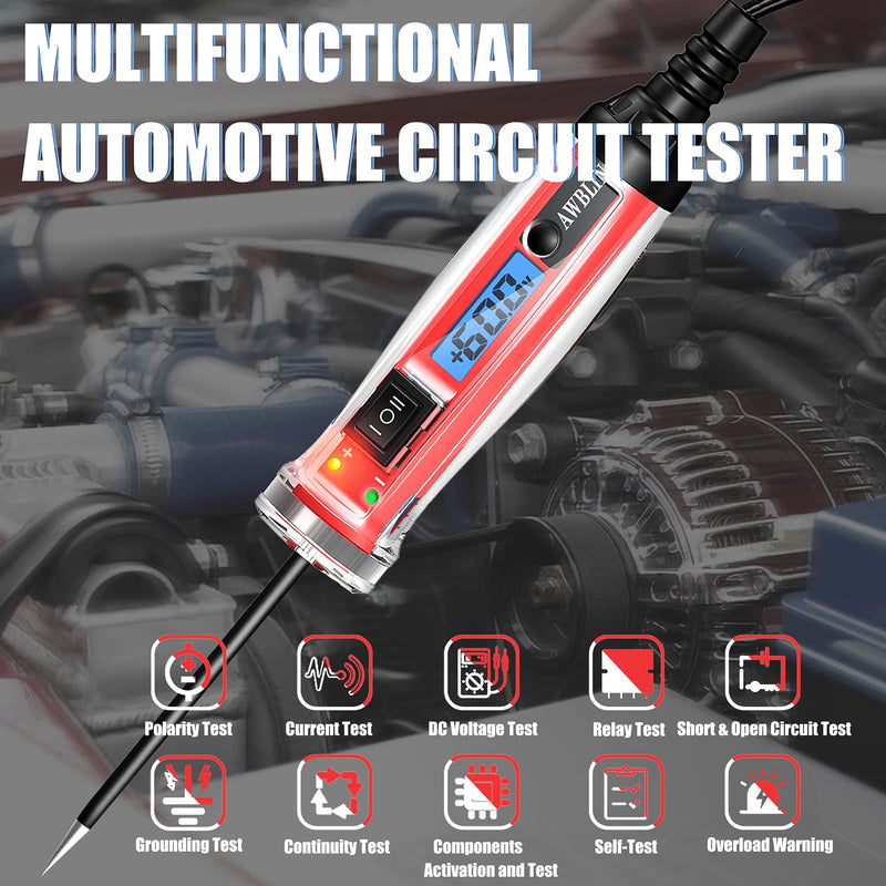 [Australia - AusPower] - Power Circuit Probe Tester, LCD Digital Automotive Test Light with Voltage Display&Illumination, DC Voltage Tester, Electrical System Tool, Relay Fuse Continuity Current Test. 