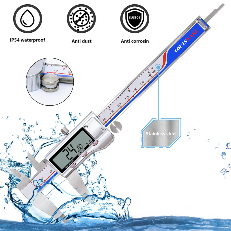 [Australia - AusPower] - Digital Caliper, Vernier Caliper Measuring Tool with Stainless Steel, Electronic Micrometer Caliper with Large LCD Screen, Auto-Off Feature, Easy Switch from Inch Metric Fraction, (6 Inch//150 mm) blue Digital Caliper 