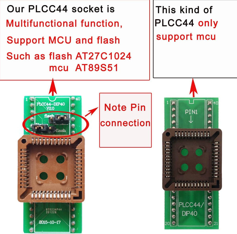 PLCC44 to DIP40 Programmer Adapter Support MCU Flash/ AT27C1024/PLCC44 For With Xgecu TL866ii T48 T56 Rt809f Rt809h IC Chip Socket