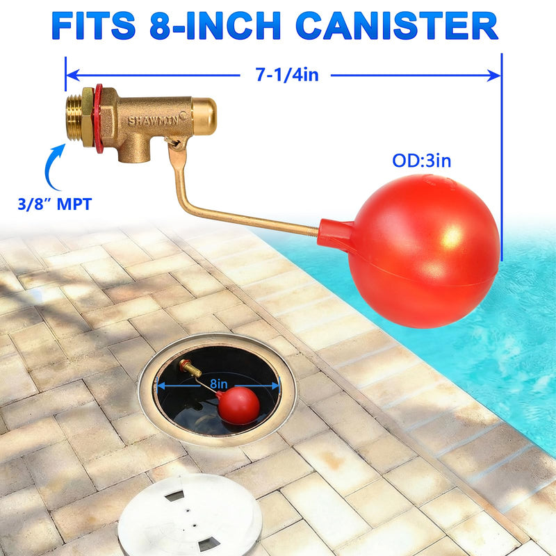 3/8" Water Float Valve for Pool & Pond – Heavy-Duty Brass Auto-Fill Valve, Compact Design with 3" Large Float for Reliable Shut-Off, 125 PSI Water Level Controller