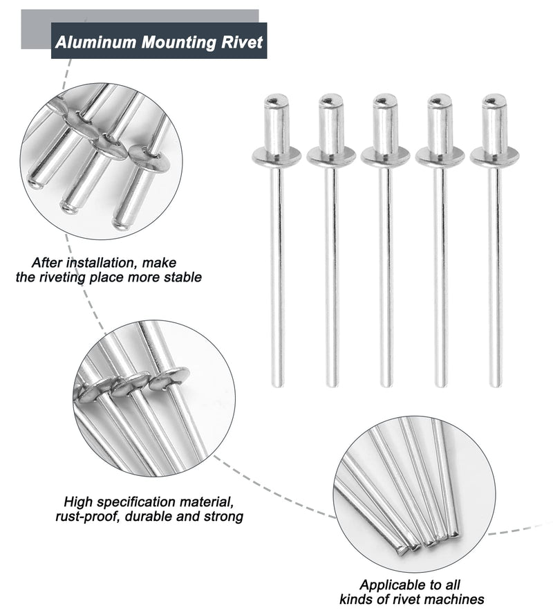 [Australia - AusPower] - 3/16" x 1/2" Silver Pop Rivets Assortment - 100Pcs, Aluminum Rivets Metal Blind Rivets Kayak Rivets Tool Marine rivet fasteners for Boat 3/16" x 1/2" Silver, 100pcs 