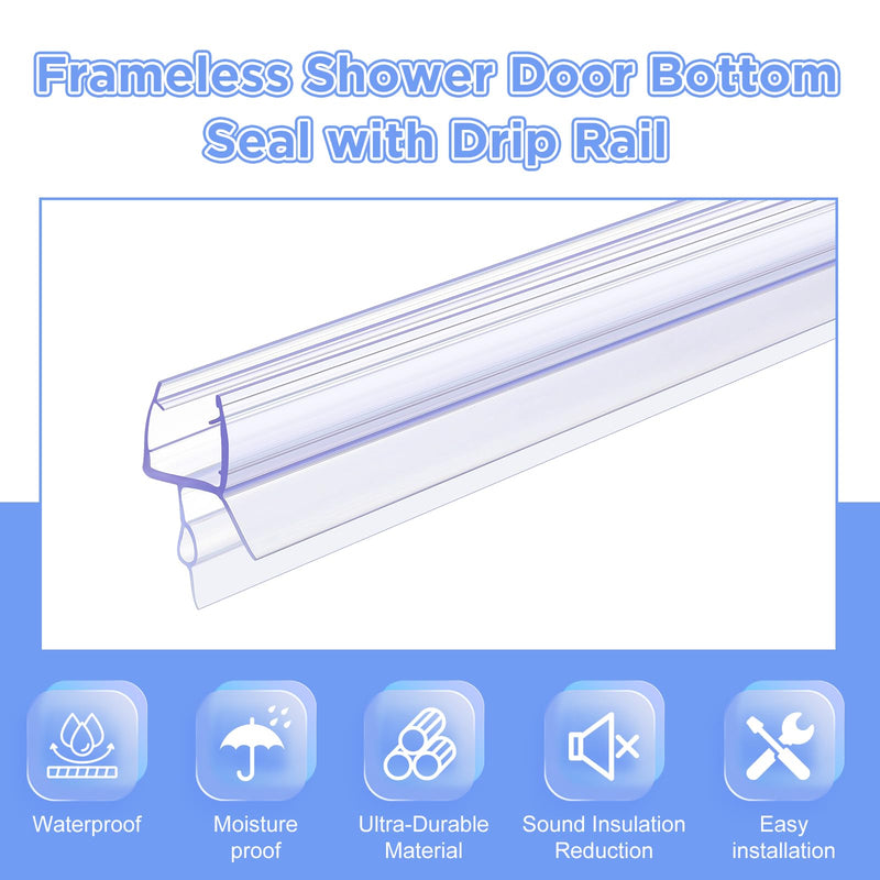 Lineshading 2 Pcs Glass Shower Door Seal Strip with Drip Rail for 1/4"(6mm) Glass, Length 27.5"/0.7m, Frameless Glassdoor Sweep Stop Shower Leaking 1/4"(6mm)