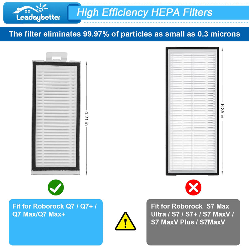 Leadaybetter 21 Pcs Replacement Parts for Rb Q7 / Q7+ / Q7 Max / Q7 Max+ Vacuum Cleaner, includes 1 Rubber Roller Brush, 4 Filters, 8 side brushes, 4 Dust Bag, 4 Mop Cloth