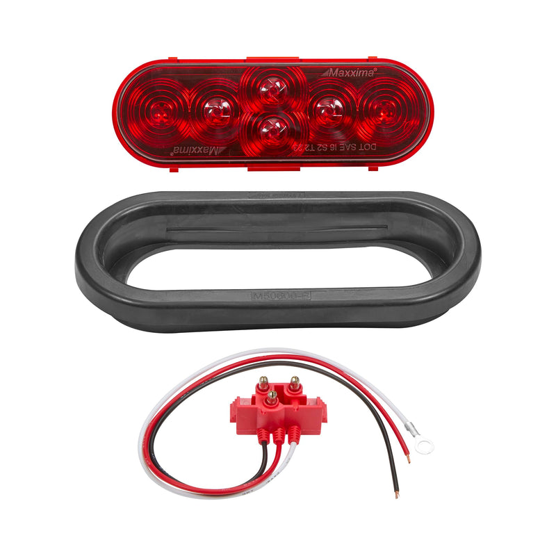 [Australia - AusPower] - Maxxima M63346R-KIT 6” Oval Red Lightning Series Stop/Turn/Tail Kit with Grommet & Right Angle Plug 