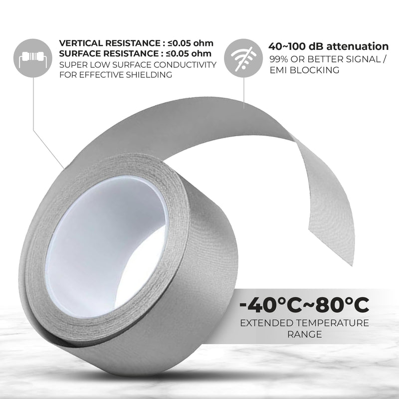 MWRF Source Conductive Cloth Fabric Adhesive Faraday Tape (2.4-inch x 65ft); EMI Grounding; RFID Signal Attenuation; Radio Frequency Signal Attenuation; Guitar Interference Shielding 2.4-inch x 65ft