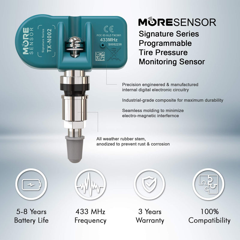 [Australia - AusPower] - MORESENSOR Signature Series 433MHz TPMS Tire Pressure Sensor 4-Pack | Preprogrammed for Select 135+ European Brand Models | Replacement for 36106872774 36106877937 0009054104 | Clamp-in | NX-S165-4 
