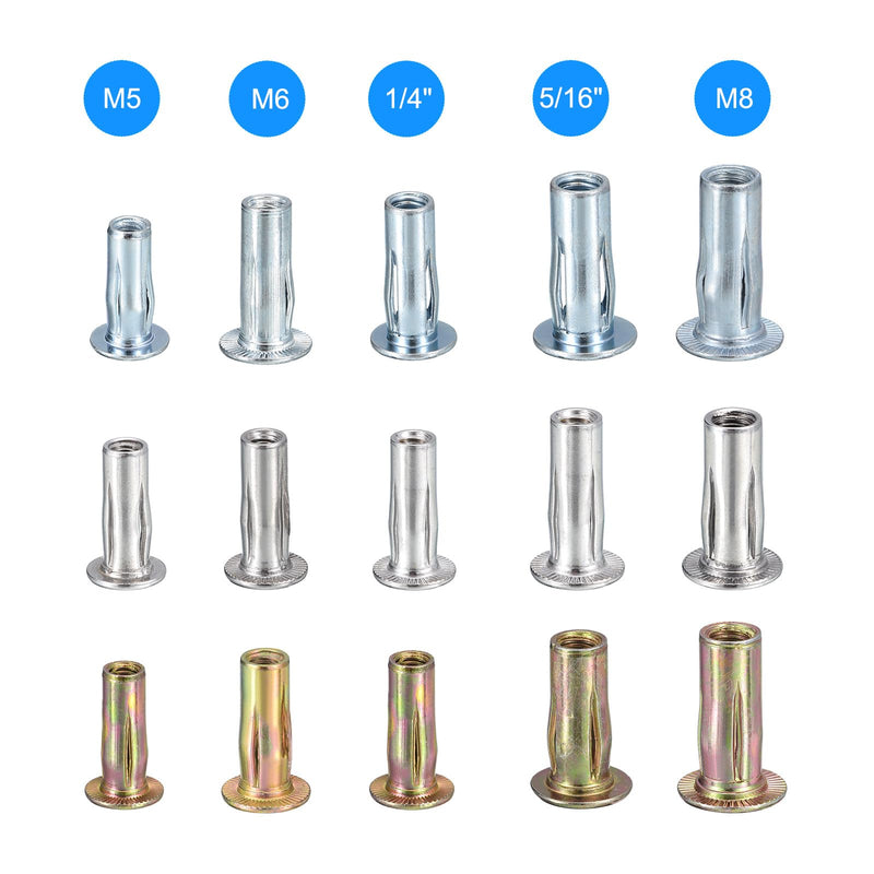 [Australia - AusPower] - Pre-Bulbed Shank, 25Pcs M5 Multi-Grip Rivet Nut Zinc-Plated Carbon Steel Flat Head Threaded Insert Nut 