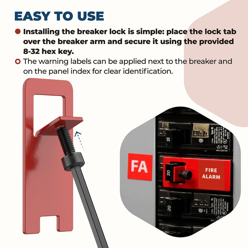 Fire Alarm Breaker Lock, ELOCK-FA Circuit Breaker Lockout Kit with Lock & Tag, 10 Sets Red, for Fire Panel Safety, Prevent Accidental Shutdown