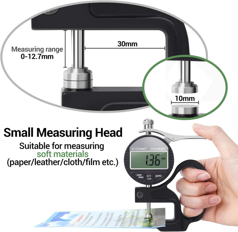 [Australia - AusPower] - Neoteck Digital Thickness Gauge 0.5 inch/12.7mm, 0.0005"/0.01mm, Thickness Meter Precise Electronic Micrometer with LCD Display 0.5"/0.0005" 