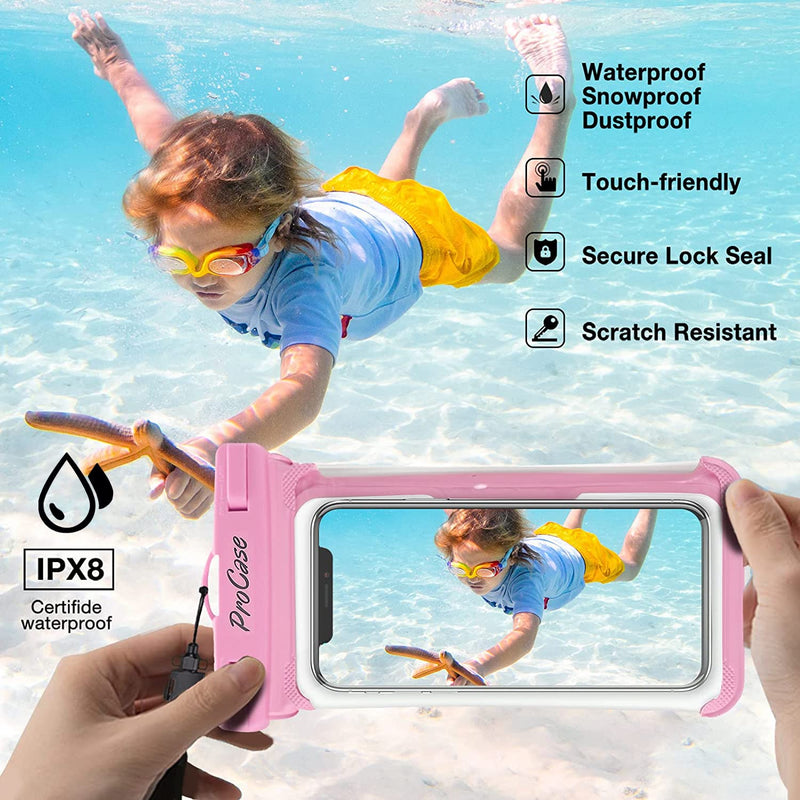 [Australia - AusPower] - Waterproof Phone Pouch Case for Snorkeling, Underwater Dry Bag for iPhone 15 14 13 Pro Max 12 11, Galaxy S24 S23 S2 Ultra Note Pixel Up to 7", Beach Essentials -2Pack, Pink/Black 
