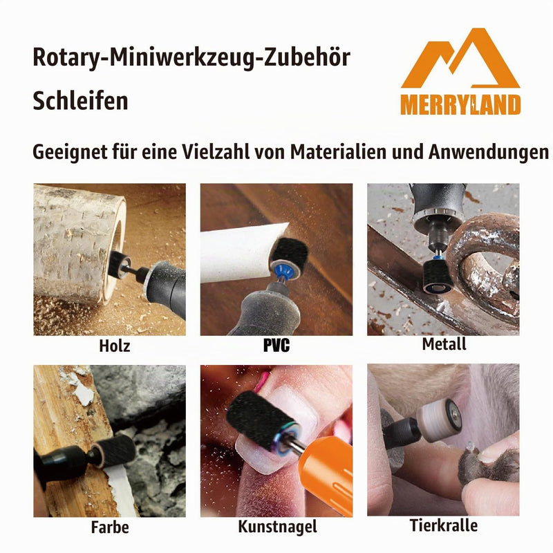 Merryland 184pcs Sanding Sleeve K80 13mm for Dremel | 180 pcs Sanding Belt K80 13mm, 4 pcs Sanding Roller, Sanding Belt for Manicure Pedicure, Mini Rotary Tool Accessory, RMTA184C1 80# 13mm 184pcs