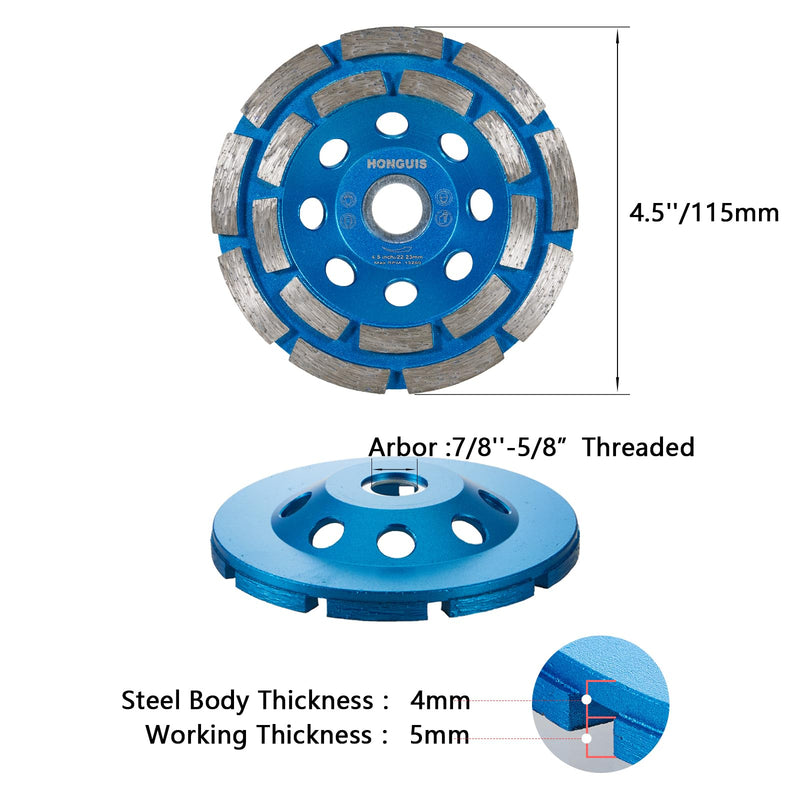[Australia - AusPower] - 4 1/2 inch Concrete Grinding Wheel,7/8"-5/8" Arbor Diamond Cup Grinding Wheel Double Row for Granite Marble Concrete Masonry Stone(7/8"-5/8") 4.5 Inch 