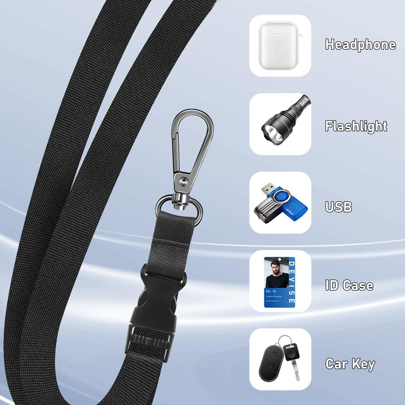 [Australia - AusPower] - ROCONTRIP Phone Lanyard Universal Crossbody Cell Phone Strap Multifuctional Nylon Patch Adjustable Neck Strap for Women Men Travel Shopping Walking(Pure Black) Pure Black 