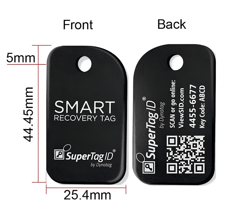 Dynotag® Sentry Series Anodized Aluminum Smart ID Tag for Keychain & Property, with Keyring + DynoIQ™ & Lifetime Service Midnight Black