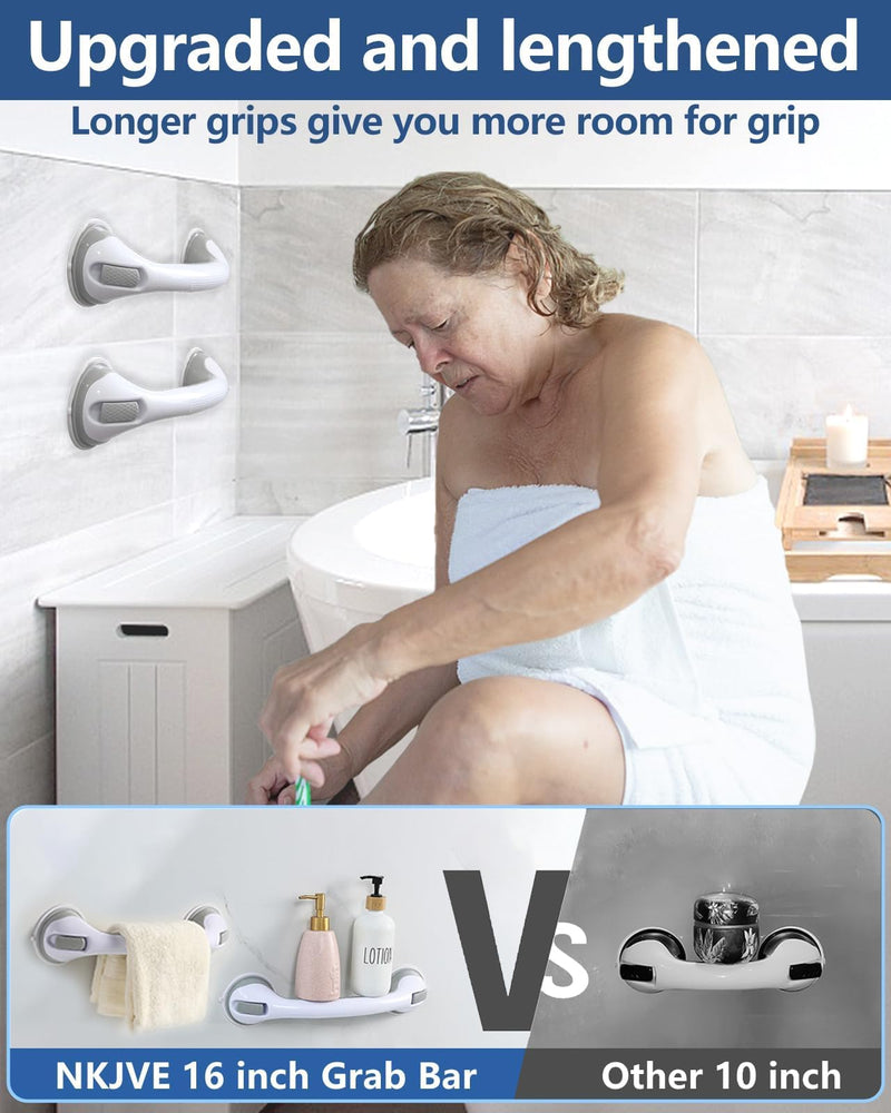 2 Pack 16.17” Grab Bars for Bathtubs and Showers, Shower Handles for Elderly Suction Cup Grab Bars for Shower Wall Heavy Duty, Safety Grab Bar for Seniors Suction Bathroom, No Drilling 2 pack 16.17 inch Gray