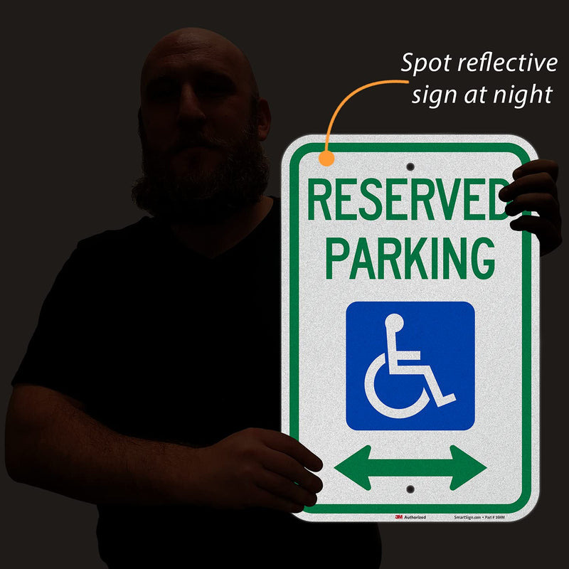 SmartSign "Reserved Parking" Handicap Parking Sign With Bi-Directional Arrow | 12" x 18" 3M Engineer Grade Reflective Aluminum 12" x 18" 3M EG Reflective Aluminum