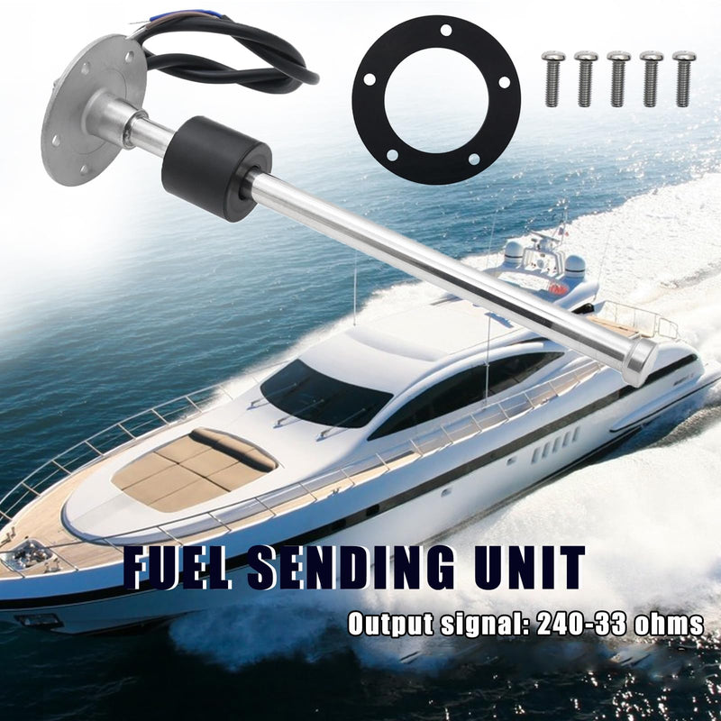 Geloo 240-33 Ohms Marine Fuel Sending Unit - Stainless Steel Gas Sender Level Gauge Sensor for Boats - 5 Hole Lever Unit for Fuel & Water Gauges - 9"(225mm) 240-33ohm 225MM-9inch