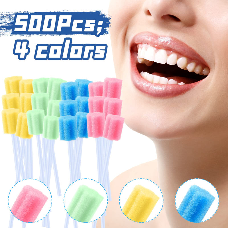 [Australia - AusPower] - TrelaCo 500 Pcs Toothettes Oral Swabs Bulk Disposable Mouth Swabs Multicolor Sponge Individually Wrapped for Elderly Adults Oral Cavity Mouth Cleaning(Plum Blossom) Plum Blossom 