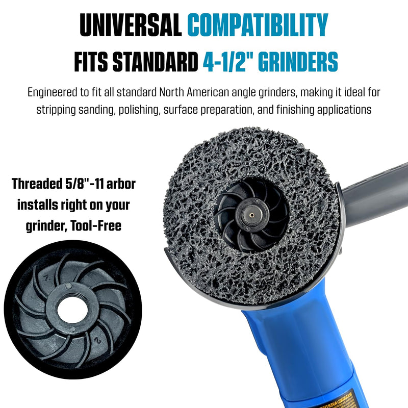 LINE10 Tools 4pk Black Stripping Discs 4-1/2" with 5/8-11 Threaded Arbors for Angle Grinders