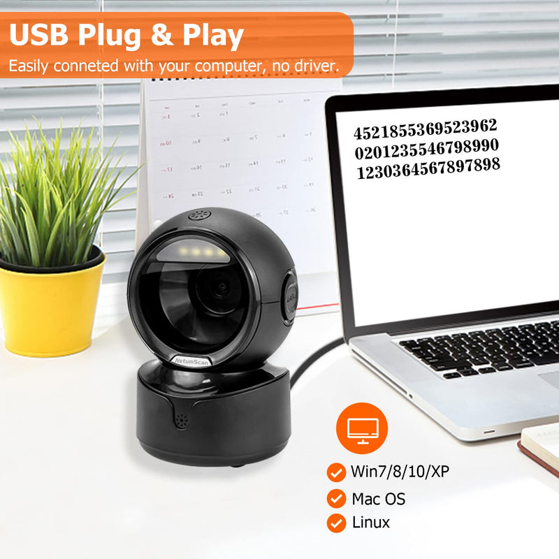 [Australia - AusPower] - NetumScan Automatic Omnidirectional Desktop Barcode Scanner, Hands-Free USB Wired QR Barcode Reader, 1D 2D Bar Code Image Sensing for Warehouse, Supermarket, Retail Store, Bookstore Pos System 