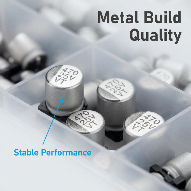 400 Pcs 24 Values 1uF-1000uF SMD Aluminum Electrolytic Capacitor Kit Assortment with Storage Box, ±20% Tolerance, -40℃ to 105℃ for DIY Repair LED Electronic Projects 400