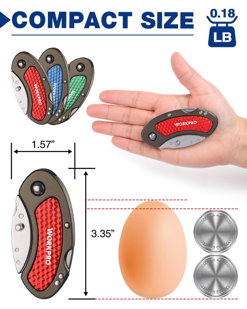 [Australia - AusPower] - WORKPRO Folding Utility Knife Set Quick Change Blade, Back-lock Mechanism 3-piece with 10-piece Extra Blades 
