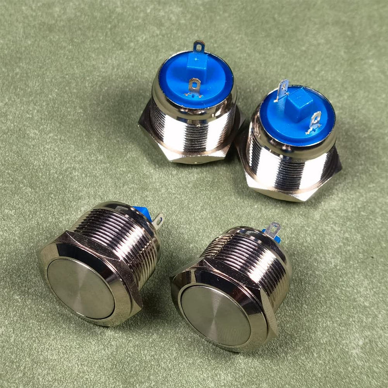 Gebildet 19 mm Flat Head SPST Momentary Push Button Waterproof, Self-Resetting Stainless Steel Push Button, Solder Pin Connections DC 6V/12V/36V/48V, AC 110V/230V 3A, 1NO 19 mm flat head, momentary