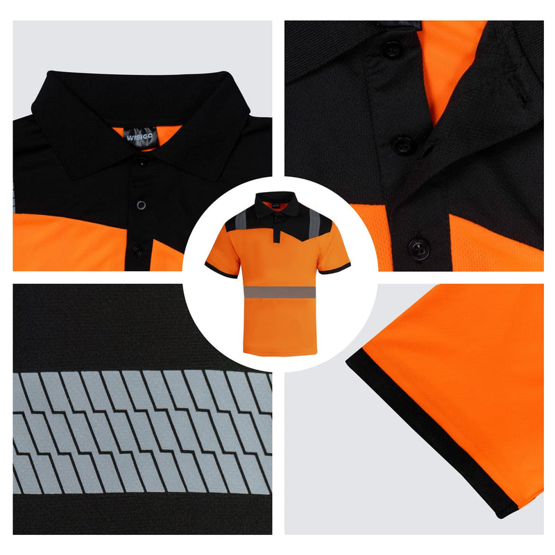 Hi Vis Safety Polo Shirts for Men 2 Pack Class 3 Reflective High Visibility Work Construction Short Sleeve T Shirts X-Large Orange
