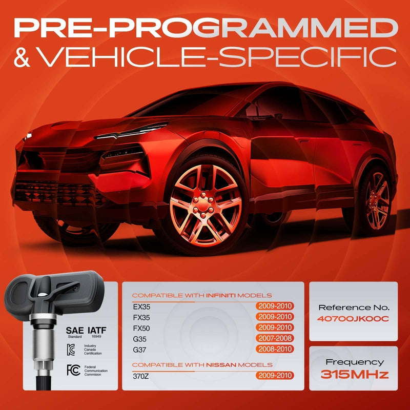 [Australia - AusPower] - A-Premium 4PCS Pre-Programmed TPMS Sensor Tire Pressure Monitoring Sensor - Compatible with Infiniti G35 2007-2008, G37 2008-2010, FX35 FX50 EX35 2009-2010 & Nissan 370Z 2009-2010 - 315MHz 