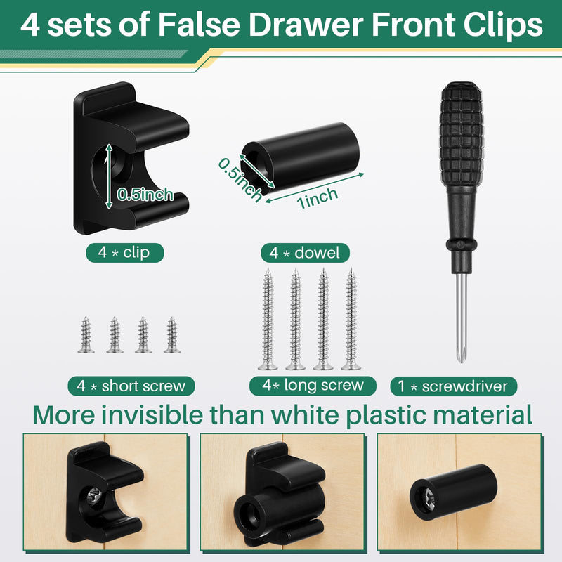 [Australia - AusPower] - Juexica False Cabinet Front Clip False Drawer Front Clips Sink Tip Out Snap with Screws Screwdrivers for Hardware Replacements 4 Black 