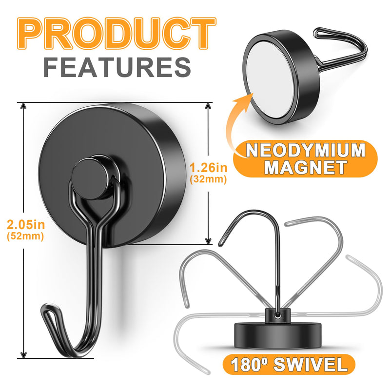 [Australia - AusPower] - VNDUEEY 4 Pack 110LBS Magnetic Hooks Heavy Duty Neodymium Magnet Hooks for Hanging, Magnets with Hooks, Strong Swivel Magnetic Hooks for Fridge Classroom Garage Cruise 4 Pack 110 Lbs 