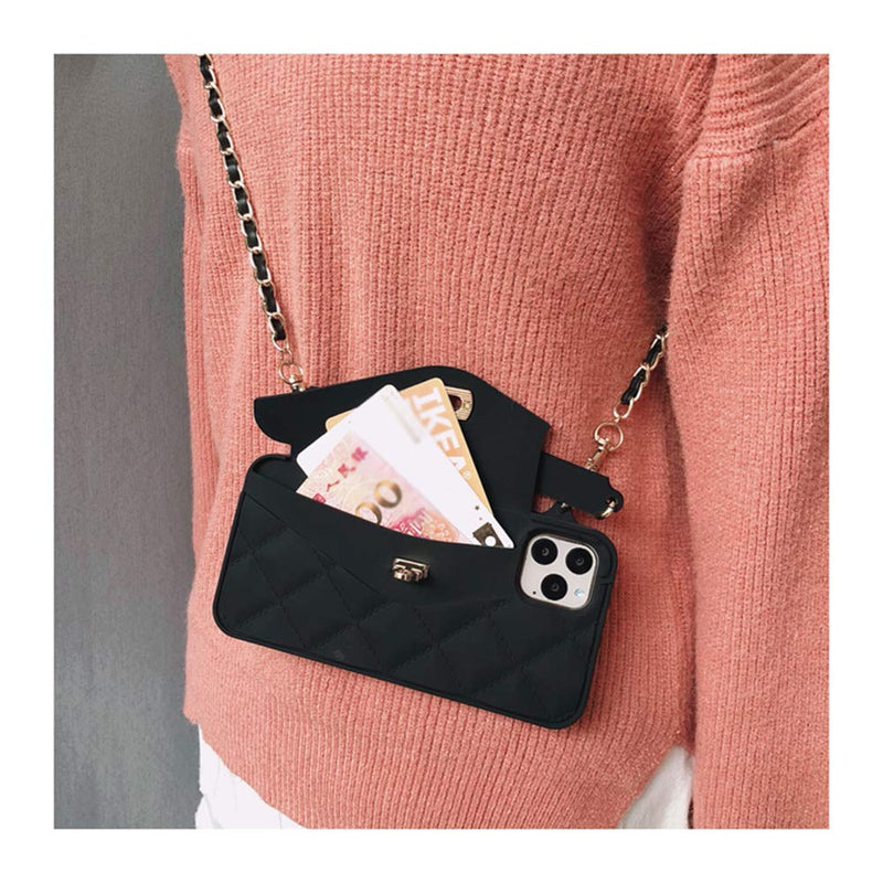 [Australia - AusPower] - UnnFiko Wallet Case Compatible with iPhone 15 Pro Max, Cute Light Luxury Bag Design, Purse Flip Card Pouch Cover Soft Silicone Case with Handstrap Long Shoulder Strap (Black, iPhone 15 Pro Max) Black 