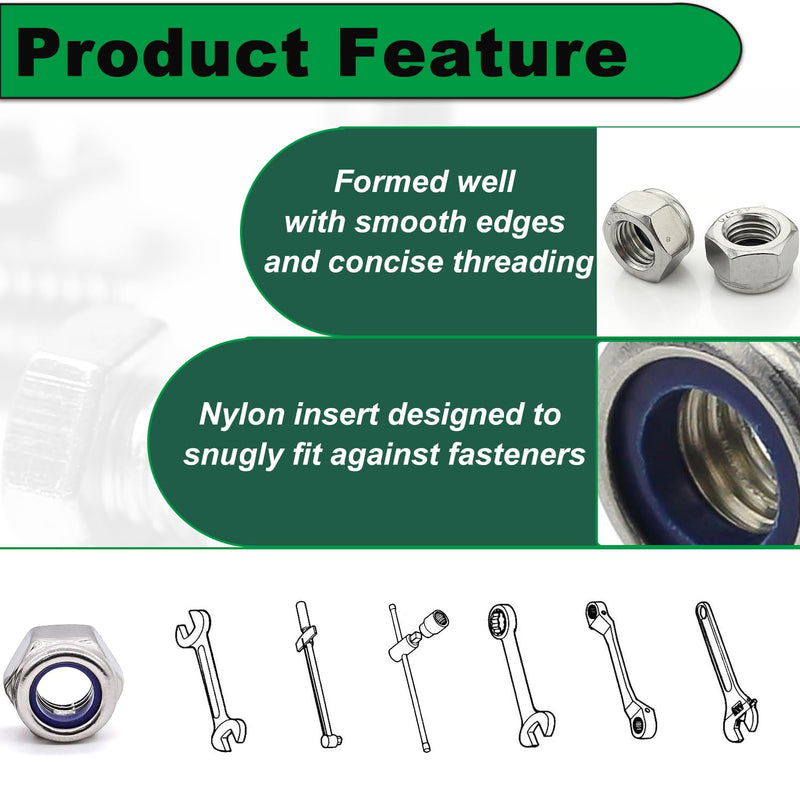 [Australia - AusPower] - M8 1.25 Locknuts Metric Nylon Inserted Hex Lock Nuts Self-Lock Nylon Insert M8x1.25mm 304 Stainless Steel Self Locking 13mm Hex Nut Driver Nut Right Hand M8-1.25 20 Pcs M8-Stainless Steel 